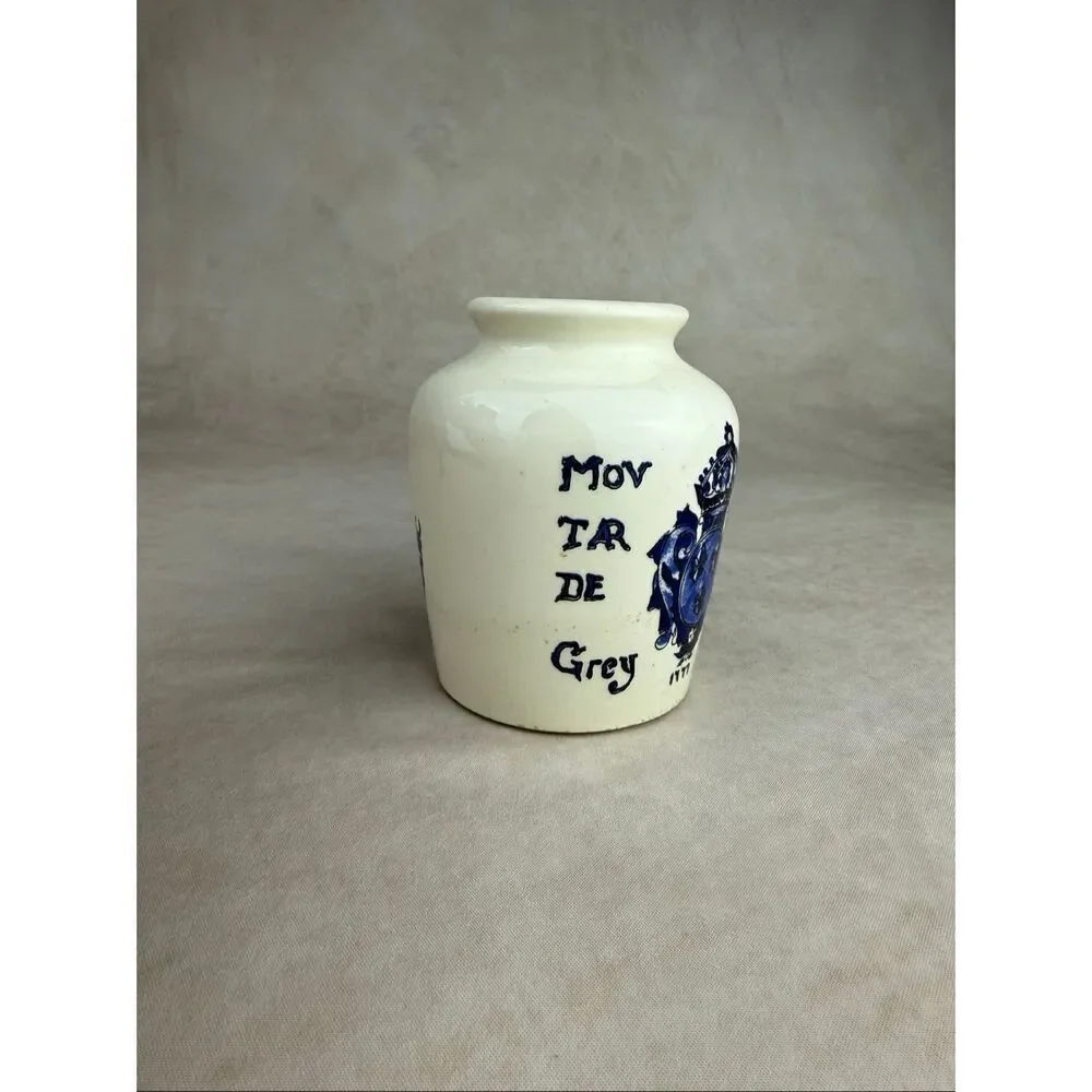 Antique French Ceramic De Dijon Grey Poupon Jar Sarreguemines Pottery 3.5